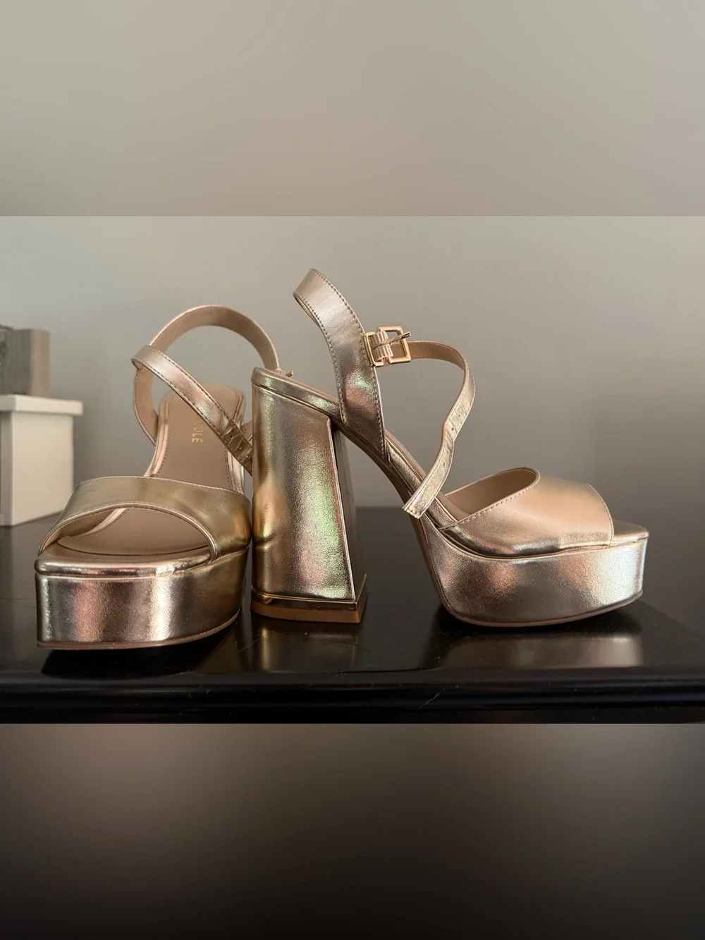 Metallic Gold Platform Block Heel Sandals - Women